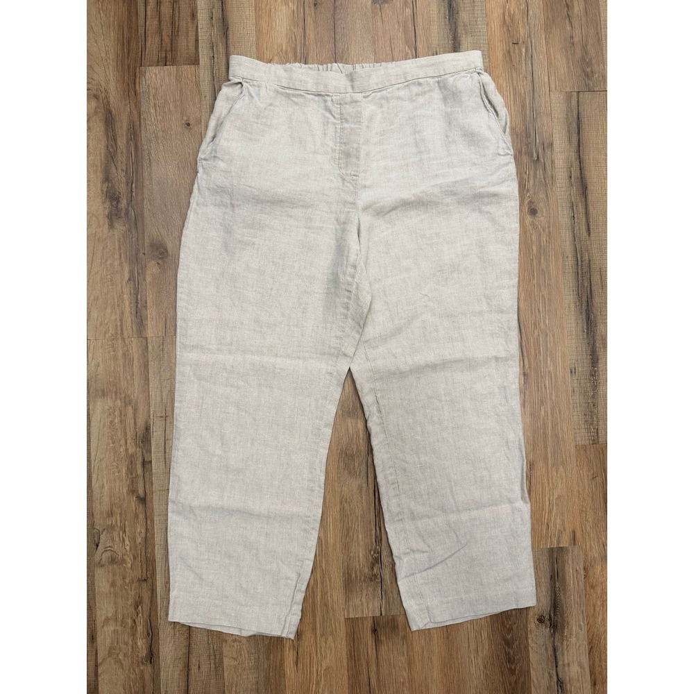 DKNY 100% Linen Pants Beige Lightweight Pull-On Casual Relaxed‎ Fit Size 12